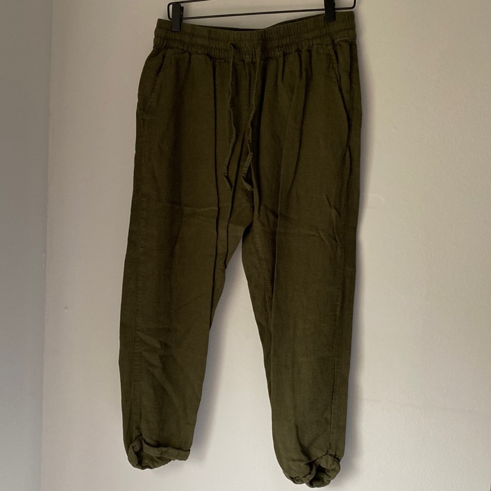 Olive green linen pants - with pockets!